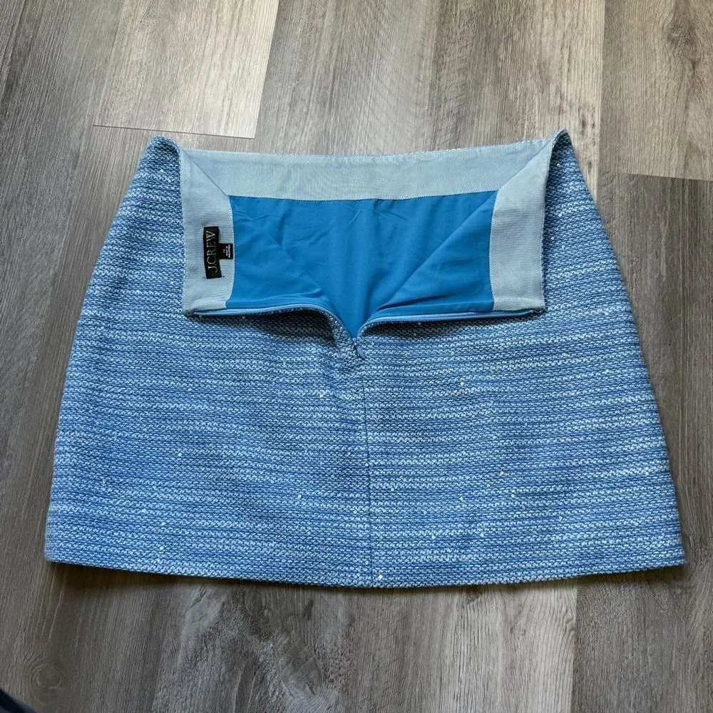 J.Crew Natasha Mini Skirt Blue Sequin Tweed 12 Preppy Feminine
